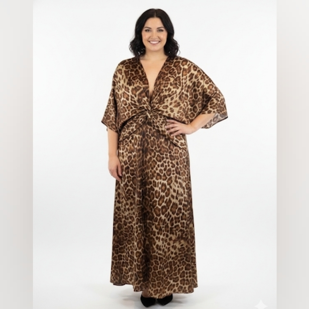 ODDI Leopard Print Kimono Sleeve Maxi Dress 3XL
